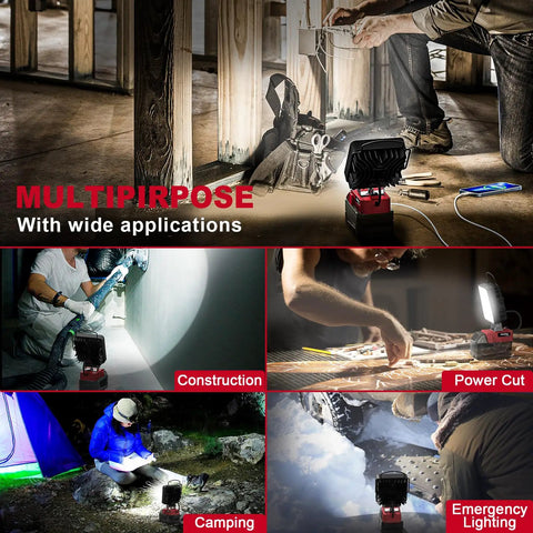 Go To Cordless LED Work Light Flood Beam 3800 Lumen, 38W, 18V for shop garage repair and outdoor multipurpose use