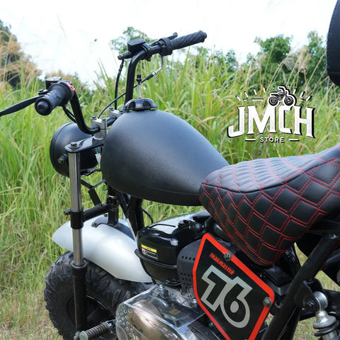 Durable Fuel Tank Replacement For Baja Tiralmaster Massimo MB200 And Mini Bike Lineup, HDPE, black, installed on a bike