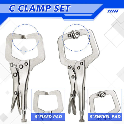 Garage Grade Heavy Duty Locking C Clamp Set With Fixed And Swivel Pads, 10 Piece Welding Clamps showing 6-inch pads