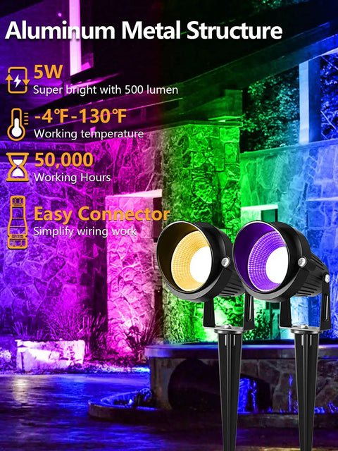 Low Voltage RGB Landscape Lights With Timer Transformer And Connector, 5W Outdoor LED Color Changing Path Lights for yard