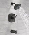 Modern Matte Black Tub and Shower Trim Kit With Single-Spray Touch-Clean Shower Head, Matte Black Finish installed in bathroom