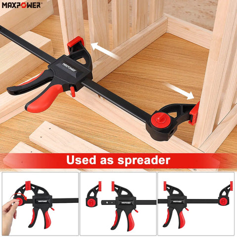 Heavy Duty Woodworking Bar Clamp Set, 12 Inch Two Pack And 6 Inch Two Pack, One Hand Quick Release Clamps in use as a spreader