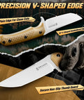 Beefy Fixed Blade Survival Knife With Khaki Full Tang Handle And Adjustable Sheath For Camping And Hiking Rugged Outdoor Gear