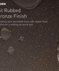 Close-up of oil-rubbed bronze finish with water droplets, detail of surface texture for Eva Oil-Rubbed Bronze Two-Handle Centerset Lavatory Faucet