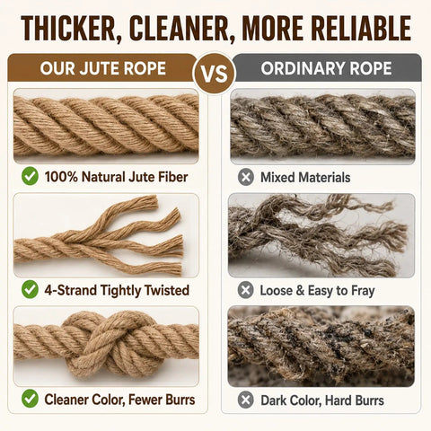 Comparison of Heavy Duty Workhorse Three Quarter Inch 100 Ft Natural Jute Rope and ordinary rope showing durability and quality.