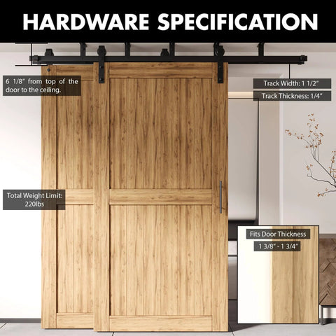 Black Rustic Ceiling Mount Double Track Bypass Sliding Barn Door Hardware Kit For Two Doors 7.5Ft Flat Track Interior Use Only Doors Not Included No Clearance Hassle