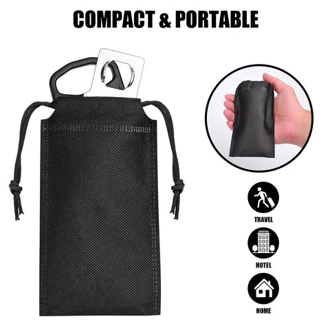 Heavy Duty Portable Door Lock Hella Solid Travel Self Defense Security Device Rust Resistant Stainless Steel Room Entry Guard in black pouch