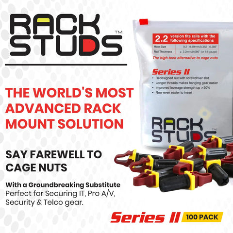 R100 Series II Server Rack Screws 100 Pack Front Install Cage Nut Replacement For 19 Inch Racks With Square Punched Vertical Rails Red 2.22 Millimeter And 0.086 Inch Faster Easier Gear Mounting in packaging