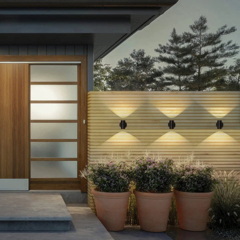 Outdoor Black Wall Sconce Light Up Down 7W LED Dimmable Exterior Wall Fixture IP65 Waterproof at front porch