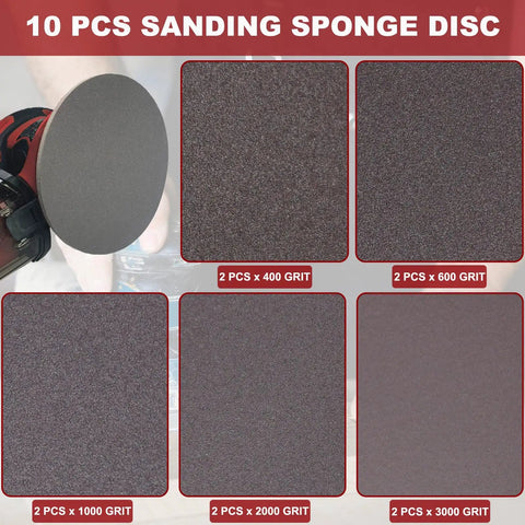 Set of 10 sanding sponges with 6-Inch Do-It-All Hook And Loop Sanding Sponges Discs 400-3000 Grit for polishing metal and wood