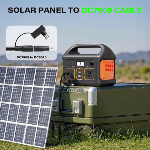 Solar panel connected to power station using Solar Panel Extension Cable MC4 To 8mm DC Connector 6.6 Feet 12AWG Plus 14AWG