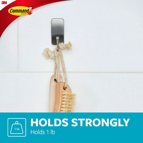 Satin Nickel Bath Hooks 4 Pack With Water Resistant Strips No Tools Needed Damage Free Shower And Bathroom Organizer Sticky Hooks For Wet Surfaces Great For Towels And Accessories holding brush in wet area
