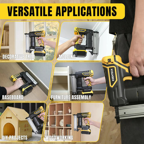 Top Tier No Sweat Finishing With Slick Flush Drive On This Heavy Duty Cylinder Driven 18 Gauge Cordless Brad Nailer for trim and woodworking.