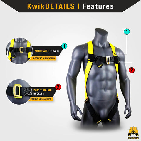 Tornado Assembly 1D Ring Full Body Safety Harness with adjustable straps and pass-through buckles on display