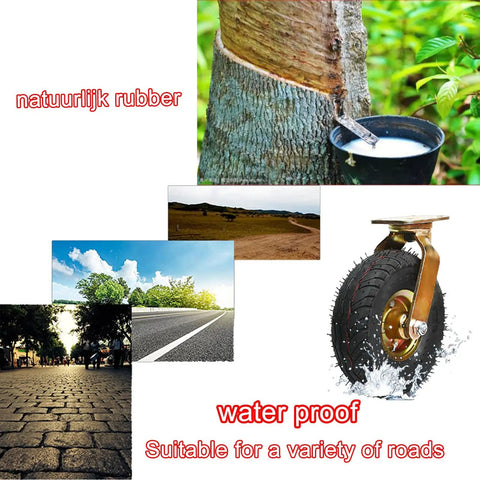 Rock Solid Five Pack Heavy Duty Industrial Caster Wheels With Silent Pneumatic Rubber Tires And Rust Resistant Steel Base, showing waterproof rubber tires.