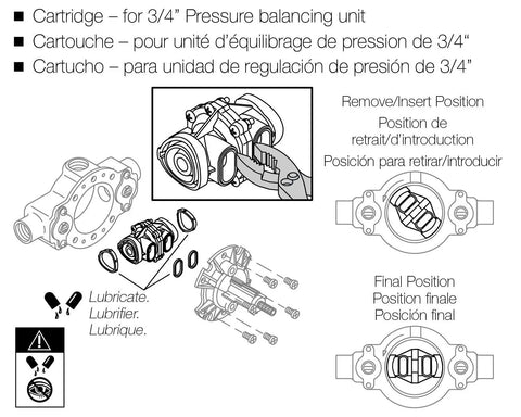 Diagram of Highflow Replacement Cartridge For Three Quarter Inch Pressure Balance Valve With Seals Replaces Part 79703 Genuine Parts
