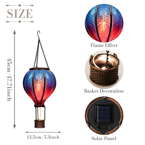 Blue Purple Hot Air Balloon Solar Lantern For Garden Decor Lit Flickering Flame Hanging Outdoor Light For Yard Porch Tree Party Solar Powered Garden Lamp Gift For Mom