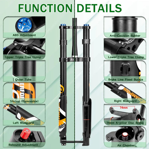Fat Tire 26 Inch Air Fork For Electric Mountain Bike With Inverted Suspension Thru Axle 15x150mm 180mm Travel details
