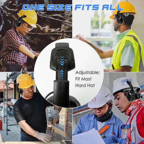 Heavy Duty Bluetooth Hard Hat Earmuffs With NRR 26Db Noise Cancelling Hearing Protection And Built In Mic For Crisp Calls And Punchy Beats While Grinding Through Rough Jobsites All Shift, adjustable fit, diverse worksettings.