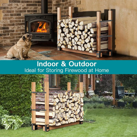 Rugged Outdoor Firewood Rack With Easy Adjustable Length Wood Storage Brackets Kit Log Stacking Stand For Outdoor And Indoor Fireplaces Heavy Duty Black Set Of Two No Fuss Easy Use