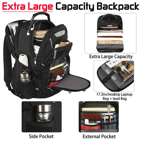 Go To Extra Large Laptop Backpack 55L 60L For Travel And Gaming, Fits 19 Inch Laptops, TSA Friendly, multiple compartment view