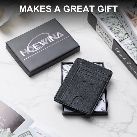 Ultra Slim Front Pocket Leather Wallet For Men And Women With RFID Blocking Tech Minimalist Card Holder Travel Ready Slim Wallet Everyday Carry Gift Idea In Cross Black