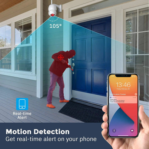 1080P WiFi Outdoor Security Cam With Motion Alerts showing real-time alert on phone during motion detection at front door