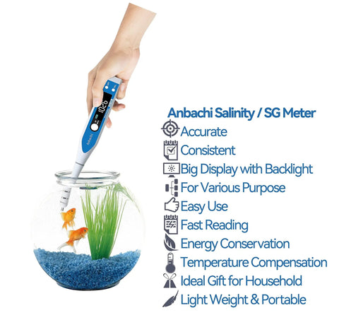 Salinity Meter 3 In 1 Saltwater Tester For Aquarium Marine Pool And Hydroponics, Specific Gravity Salinity And Temperature Pen Hydrometer, No Fuss Pro Grade Backlit LCD With ATC And Fast Accurate Readings, hand-held in aquarium