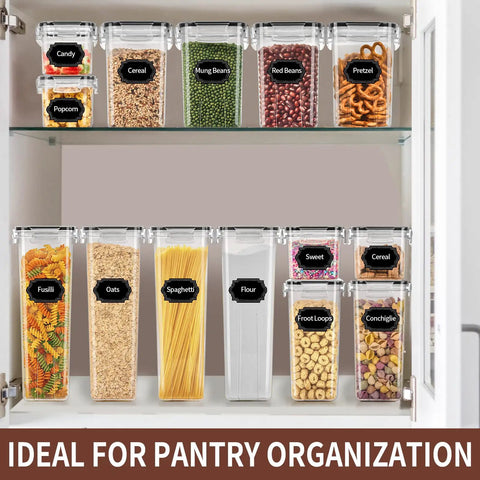 Airtight Food Storage Containers Set with Lids, 24 Piece BPA Free Canisters for Pantry Organization shown on a shelf