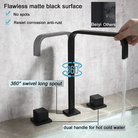 Roman Tub Faucet With 2 Handles Deck Mount High Flow Bath Faucet Matte Black, 360 Degree Rotation, shown in use