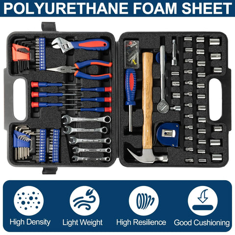 Rock Solid High Density Polyurethane Foam Sheets 12X12X1 Inch Hella Durable packing inserts in toolbox with tools.