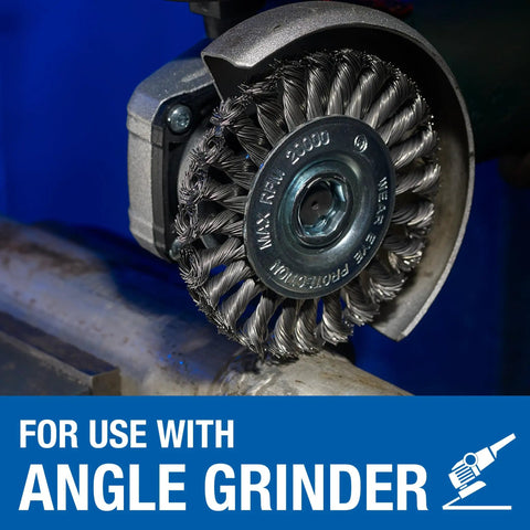Six Inch Stringer Bead Wire Wheels Set For Angle Grinder Ten Pack With Three Sixteenths Inch Wheel Width in use