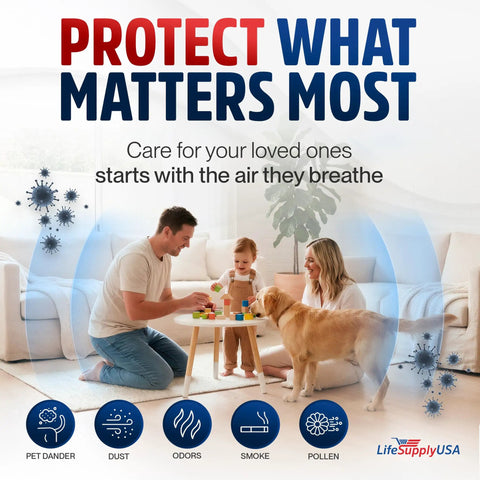 Family indoors with HEPA Filter Replacement For Winix Ultimate Air Purifier Size 21 And Kenmore 85500, reduces allergens.