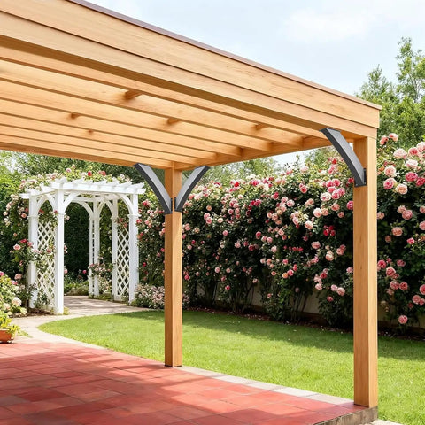 4 Pack 45 Degree Pergola Brackets for 4x4 Beams Inside Mount Roof Riser Brackets Heavy Duty Powder Coated Corner Braces for Wood Gazebos Tree Houses and Outdoor Pergola Projects