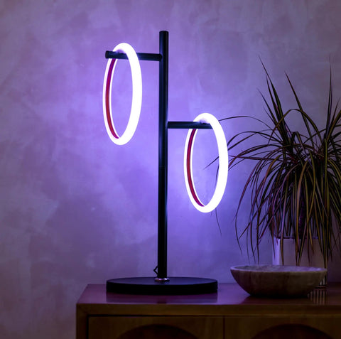 Saturn RGB Color Changing Table Lamp With Tree Desk Design Two LED Lights For Living Room Bedroom Office Reading Modern Black Finish