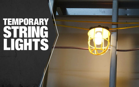 Temporary 100 Foot Indoor Outdoor String Light Cord With 10 Lamp Sockets 14 2 SJTW 15 Amp Standard Plastic Guard in use.