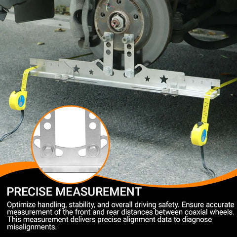Upgraded Adjustable Toe Plates Wheel Alignment Tool Kit With Extension Rod And Measuring Tape for precise measurement on car wheels.