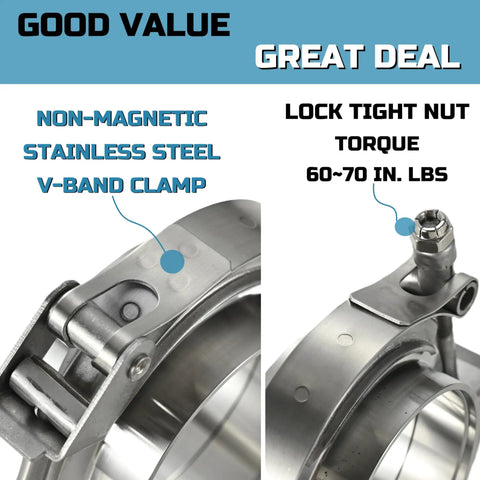 2.5 Inch Quick Release V Band Clamp And Flange Pair For Exhaust Turbo Downpipe with non-magnetic stainless steel construction.