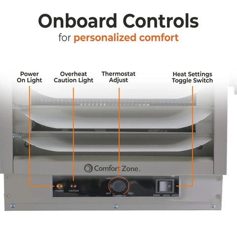 5000W Ceiling Mounted Garage Heater For Indoor Use 240V Electric Shop Heater With 3 Heat Settings And Overheat Protection ETL Listed Grey controls detail