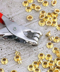 301 Pcs Grommet Eyelet Pliers Tool Kit With 300 Metal Eyelets For Belt Shoes Clothes Fabric Leather DIY Repair One Quarter Inch Inner Diameter Gold Finish Punched Eyelets And Grommets Set