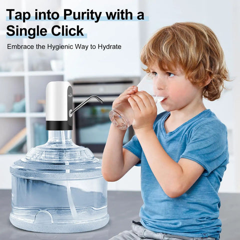 Child using a 3 And 5 Gallon Water Bottle Dispenser With USB Charging Pump, Portable Camping Water Dispenser, Easy to Install