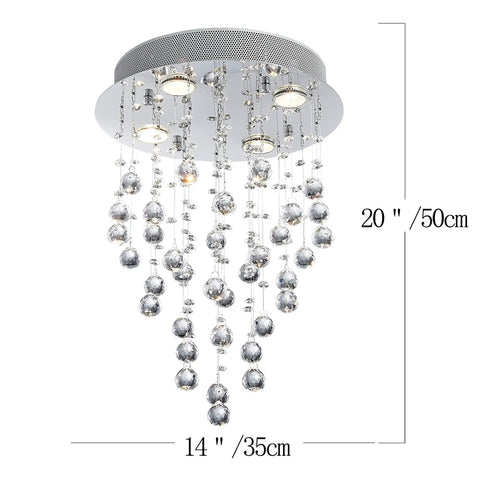 Lit Modern Crystal Round Raindrop Chandelier Flush Mount LED Ceiling Light Fixture with crystal design, 14x20 inches