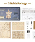 3D Wooden Puzzle Music Box Kit Mechanical MerryGoRound Model Build For Teens And Adults Wind Up Carousel Waltz Tunes Exquisite Display Piece For Family Rooms Totally Fun DIY Gift Idea, wooden parts and instructions