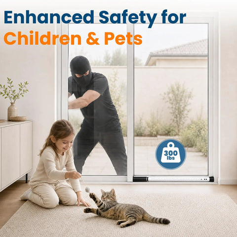 2 Pack Heavy Duty Adjustable Security Bar For Sliding Doors And Windows Hardcore Metal Barrier securing against intruder pressure.