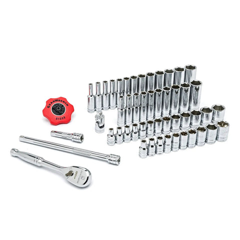 51 Piece One Quarter Inch Drive Six Point 120XP Mechanics Tool Set with standard and deep sockets, ratchet, and extensions