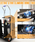 ROOMEDAL Electric Stair Climbing Hand Truck Dolly With 661 Lb Capacity Heavy Duty Folding Cart showcasing lithium battery and motor.