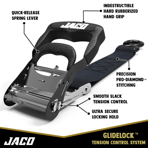 Detailed view of Heavy Duty Ratchet Straps With Soft Loops 1.6 Inches By 8 Feet Pack Of Four, showing quick-release lever and rubber grip.