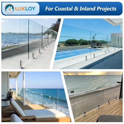 4 Pack SS2205 Marine Grade Stainless Steel Pool Fence Spigots For Glass Railings on coastal poolside deck