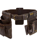 Go-To Heavy Duty Drywall Carpenter Tool Belt With 22 Pockets, oil-tanned leather, double stitching and steel rivets, front view
