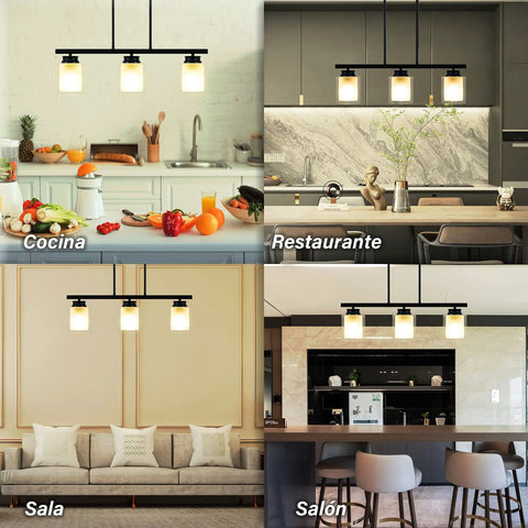 Industrial Kitchen Island Pendant Light With Three Lights Modern Double Glass Shades Rustic Farmhouse Hanging Fixture in kitchen and dining rooms.